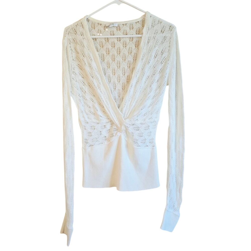 Cache off white loose knit deep v neck Y2K sweater size large